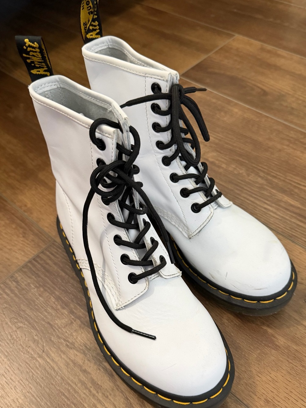 Dr. Martens White Leather 8-Eye Lace-Up Boots with Black Laces